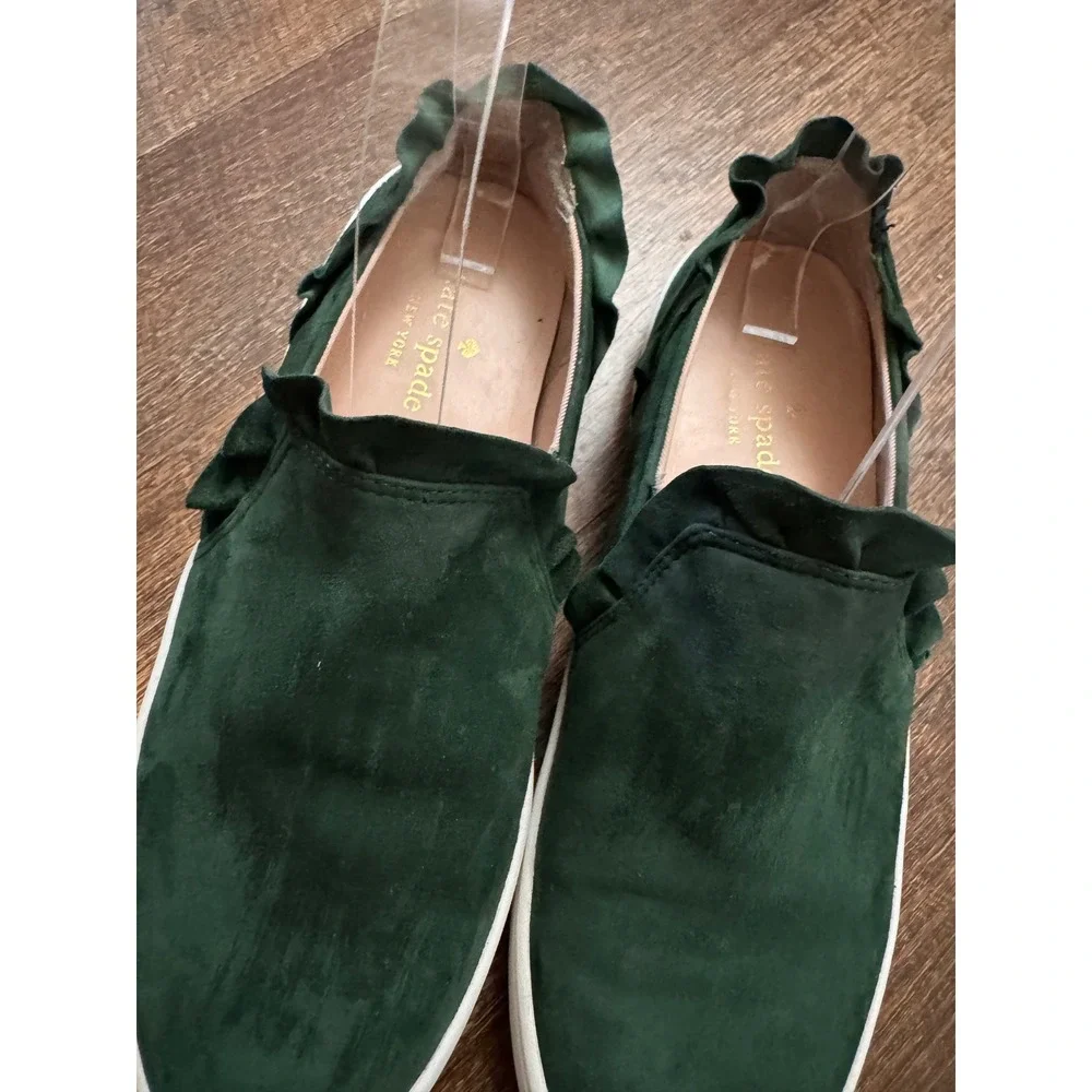 Kate Spade New York Green Suede Ruffle Slip On Sneakers Women's Size 6